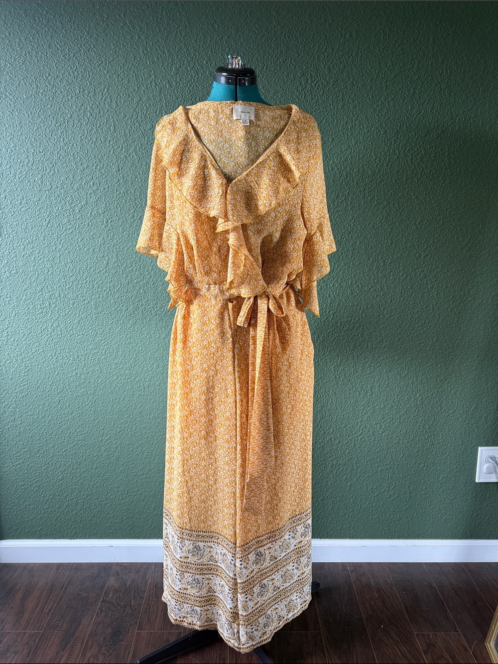 Sunshine Yellow Floral Ruffle Jumpsuit with Tie Waist